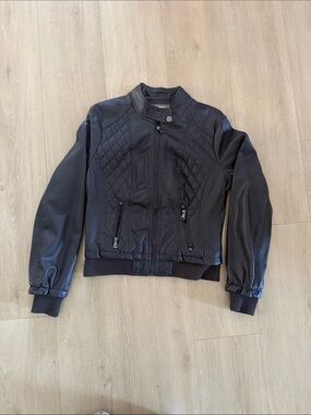 Ci Sono Black Quilted Faux Leather Bomber Jacket